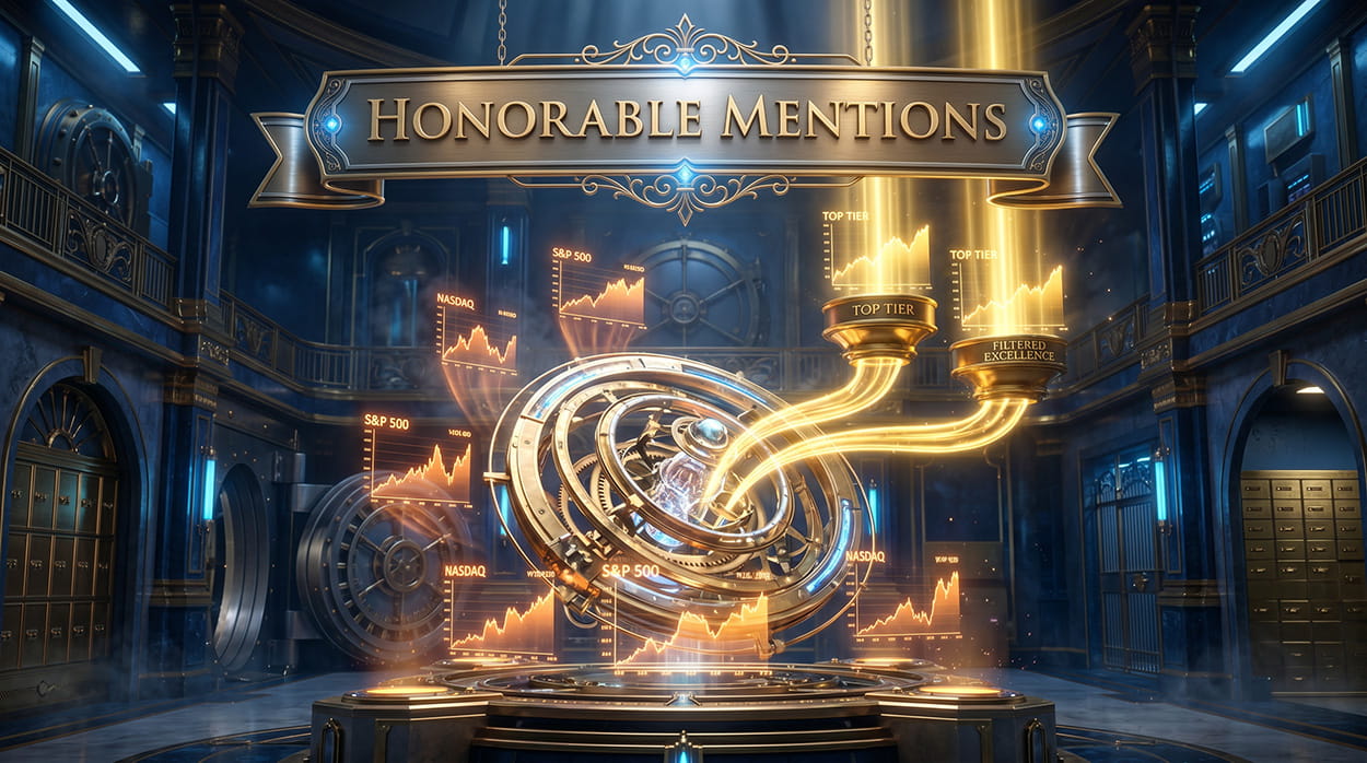 A glowing mechanical astrolabe evaluating multiple holographic pathways, highlighting only the top-tier golden routes.